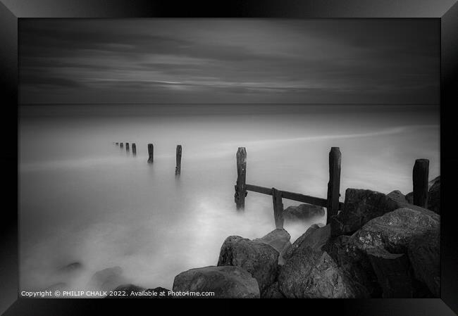 Groynes on Llandulus beach 799 black and white  Framed Print by PHILIP CHALK