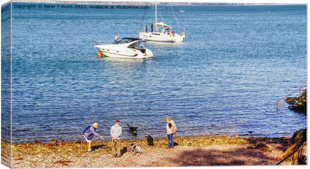 Boats A Beach People And Dogs  Canvas Print by Peter F Hunt