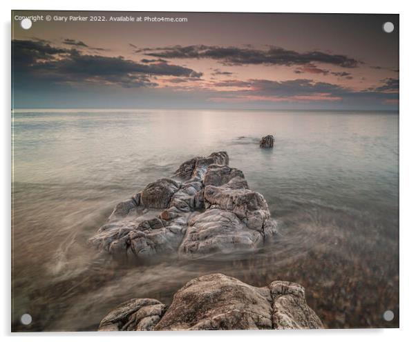 Long exposure on shoreline rocks Acrylic by Gary Parker