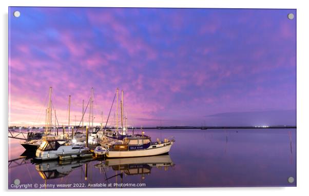 Morning Sunrise Boats at Heybridge Basin Maldon Essex.  Acrylic by johnny weaver
