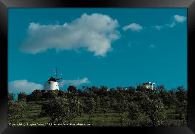 Aljustrel Windmill on Hill Framed Print by Angelo DeVal