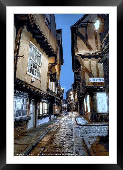 York Shambles Dusk Framed Mounted Print by Alison Chambers