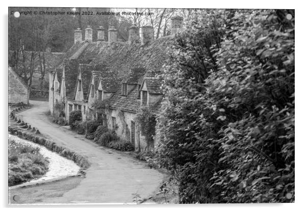 Arlington Row, Bibury, in black and white Acrylic by Christopher Keeley
