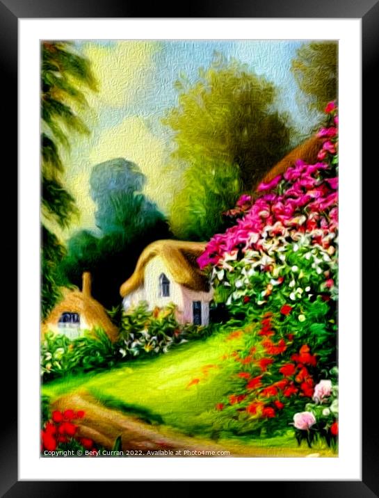 Serene Thatched Cottage Framed Mounted Print by Beryl Curran