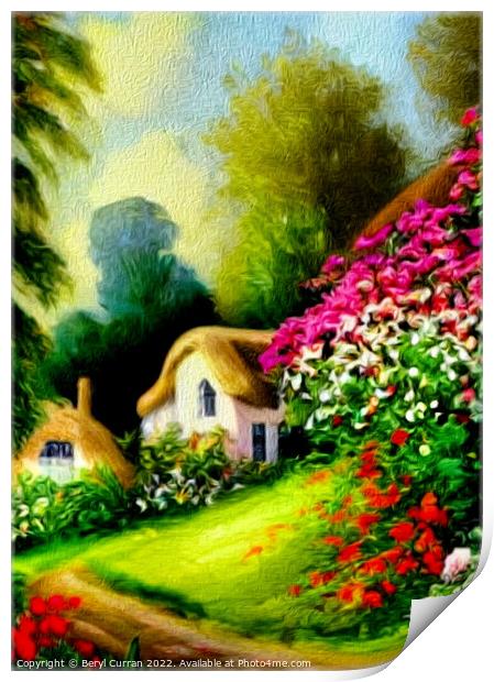Serene Thatched Cottage Print by Beryl Curran