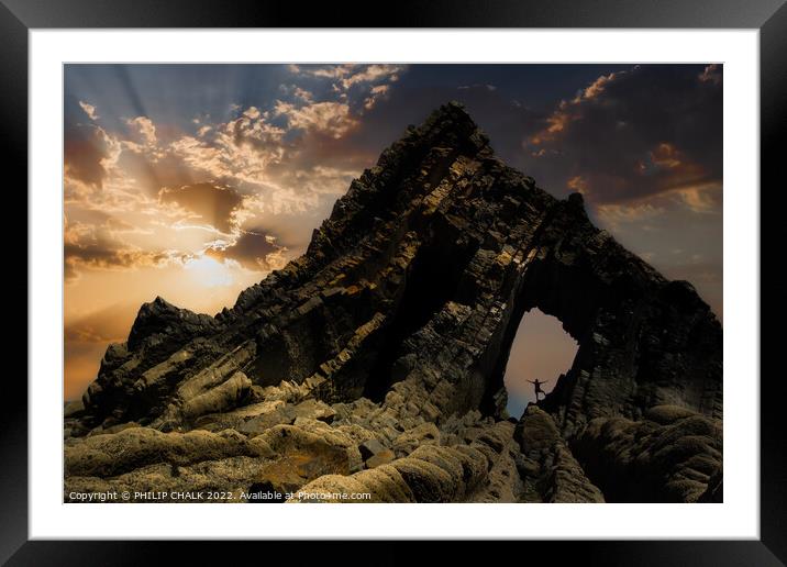 Black church rock dramatic sunset Devon 803  Framed Mounted Print by PHILIP CHALK