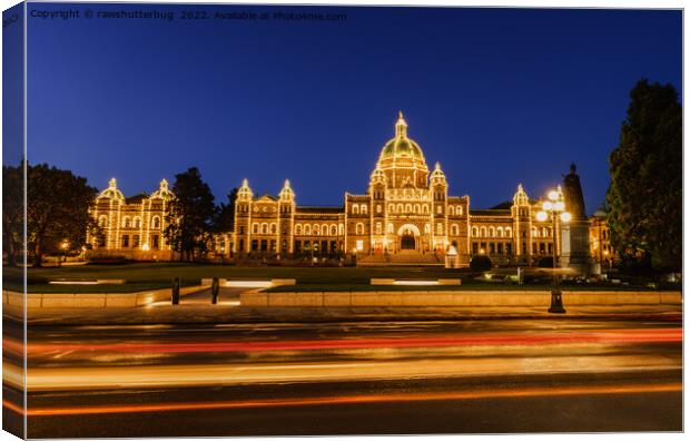 British Columbia Parliament Buildings At Night Canvas Print by rawshutterbug 