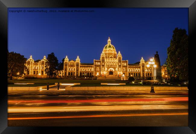 British Columbia Parliament Buildings At Night Framed Print by rawshutterbug 