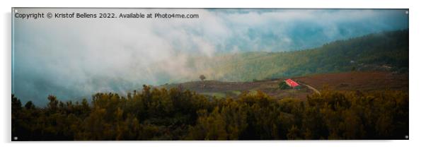 Panorama shot of evening fog rolling in on the mountains of Serra de Monchique in Algarve, Portugal during early autumn. Acrylic by Kristof Bellens