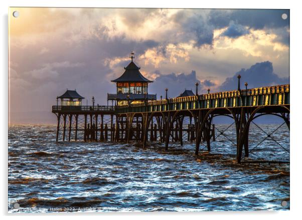 Clevedon Pier at high tide and choppy sea Acrylic by Rory Hailes