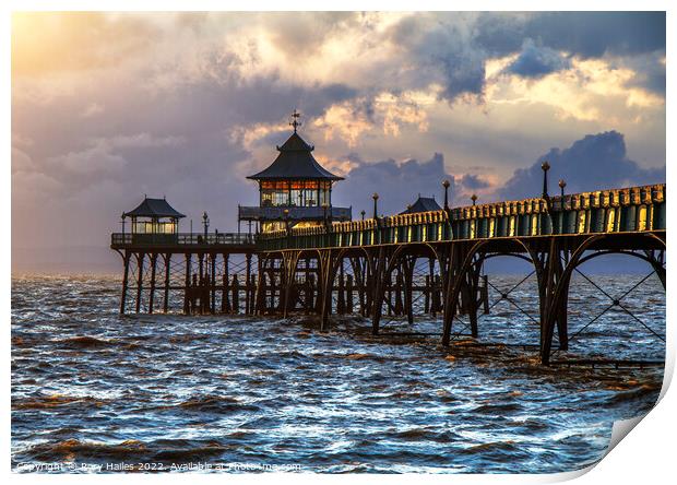 Clevedon Pier at high tide and choppy sea Print by Rory Hailes