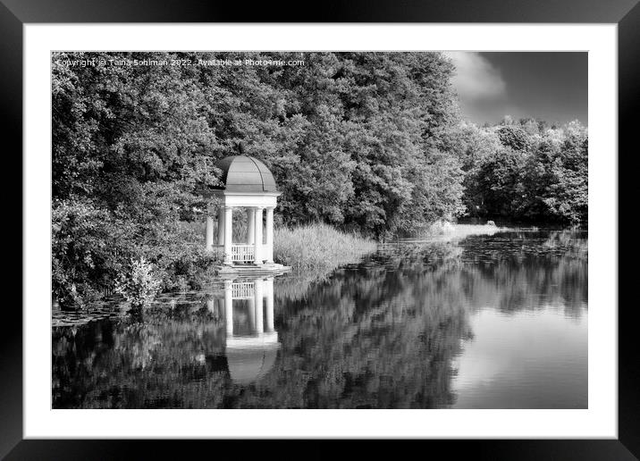 Gazebo by the River Black and White Framed Mounted Print by Taina Sohlman