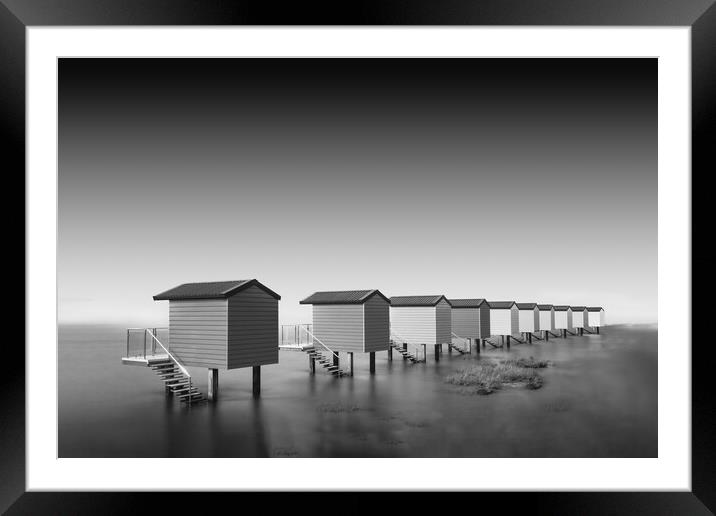 Osea Beach Huts Framed Mounted Print by Mark Jones