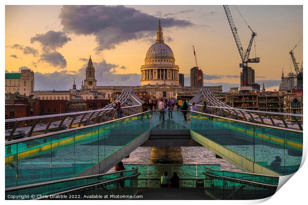St Paul's Cathedral from the Millennium Bridge (2) Print by Chris Drabble