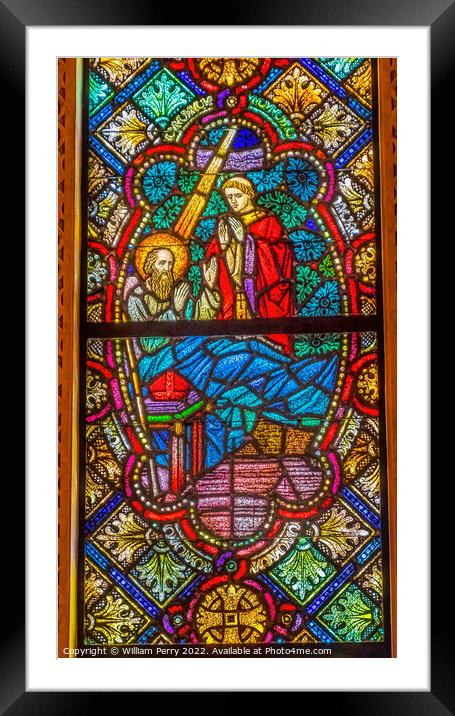 Stained Glass St Augustine Cathedral Catholic Tucson Arizona Framed Mounted Print by William Perry