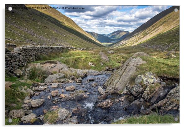 Looking down to Brothers water from Kirston pass Acrylic by Kevin White