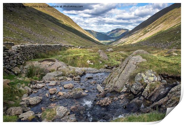 Looking down to Brothers water from Kirston pass Print by Kevin White
