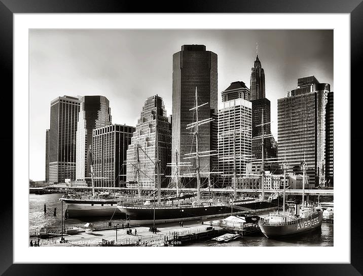 South Street Seaport Framed Mounted Print by Simon Gladwin