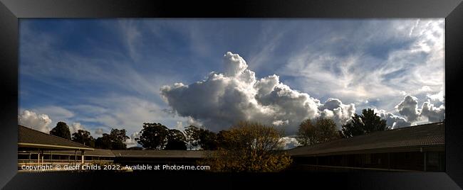 Magnificent white panoramic Cumulonimbus cloud in blue sky. Aust Framed Print by Geoff Childs