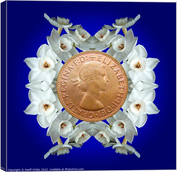 Memorial image of Queen Elizabeth on blue. Canvas Print by Geoff Childs