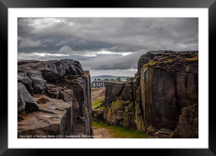 Cow and Calf Pub - from the Cow and Calf rocks Framed Mounted Print by Richard Perks