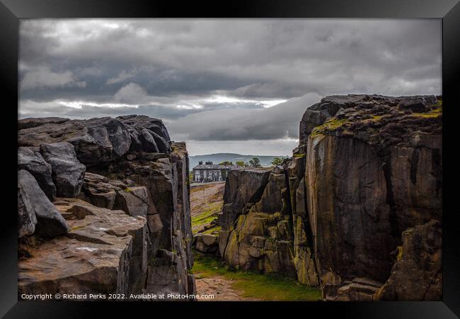 Cow and Calf Pub - from the Cow and Calf rocks Framed Print by Richard Perks
