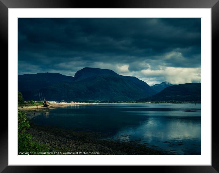 View of Ben Nevis from Corpach towering above Loch Linnhe. Scottish Highlands, Scotland Framed Mounted Print by Mehul Patel