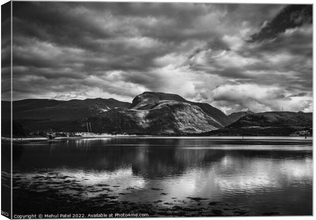 View of Ben Nevis from Corpach Basin towering above Loch Linnhe Canvas Print by Mehul Patel