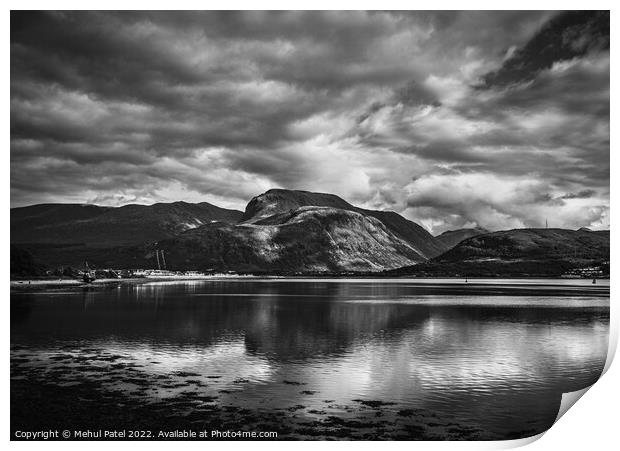 View of Ben Nevis from Corpach Basin towering above Loch Linnhe Print by Mehul Patel