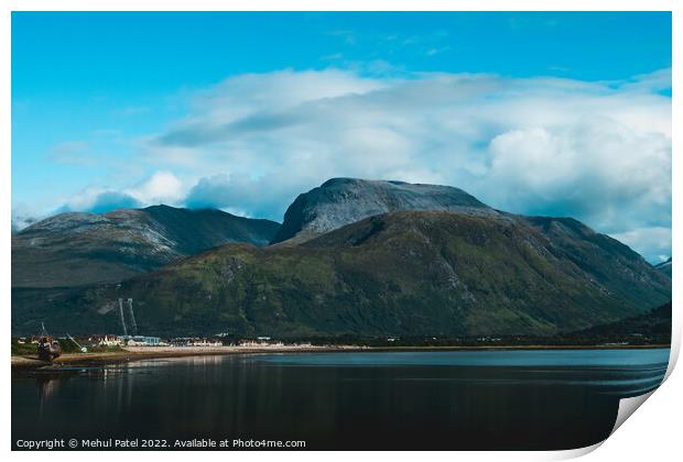 Highest mountain in UK, Ben Nevis, towering above Loch Linnhe Print by Mehul Patel