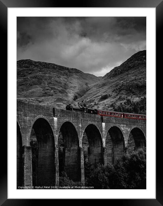 Glenfinnan Viaduct with steam train crossing Framed Mounted Print by Mehul Patel