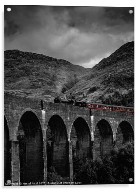 Glenfinnan Viaduct with steam train crossing Acrylic by Mehul Patel