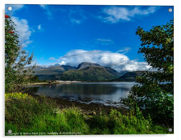 Highest mountain in UK, Ben Nevis, viewed from Corpach Basin towering above Loch Linnhe Acrylic by Mehul Patel