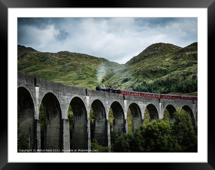 Glenfinnan Viaduct with Jacobite steam train crossing Framed Mounted Print by Mehul Patel