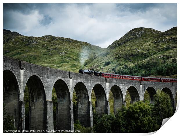 Glenfinnan Viaduct with Jacobite steam train crossing Print by Mehul Patel