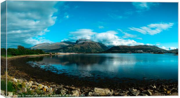 Panoramic view of Ben Nevis and Fort William by Loch Linnhe in summer Canvas Print by Mehul Patel