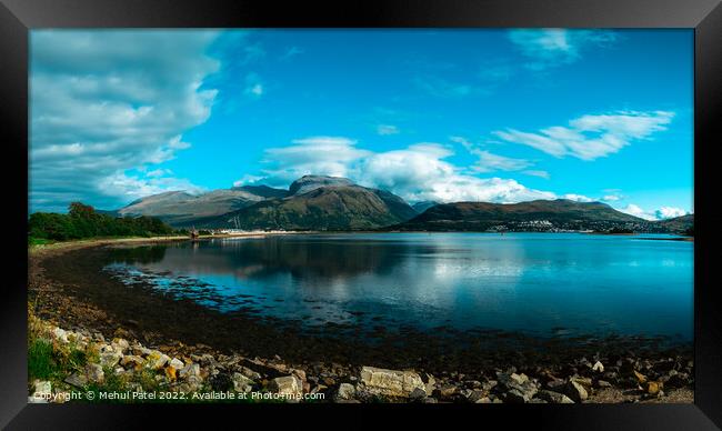 Panoramic view of Ben Nevis and Fort William by Loch Linnhe in summer Framed Print by Mehul Patel