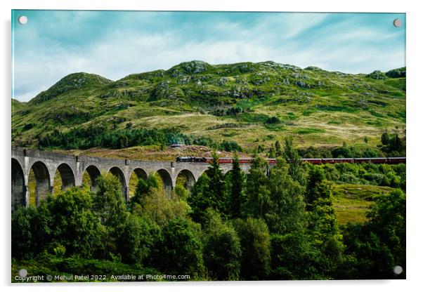 Glenfinnan Viaduct with Jacobite steam train starting to cross Acrylic by Mehul Patel