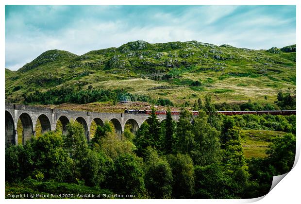 Glenfinnan Viaduct with Jacobite steam train starting to cross Print by Mehul Patel