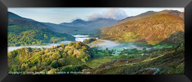 The Snowdon massif from above Capel Curig Framed Print by Justin Foulkes
