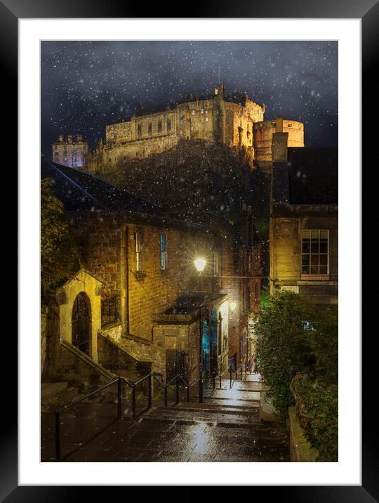 Edinburgh Castle in the snow  Framed Mounted Print by Anthony McGeever
