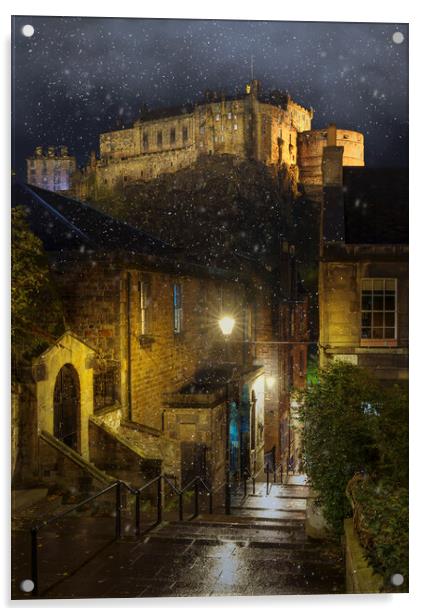 Edinburgh Castle in the snow  Acrylic by Anthony McGeever
