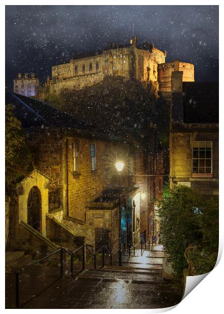 Edinburgh Castle in the snow  Print by Anthony McGeever