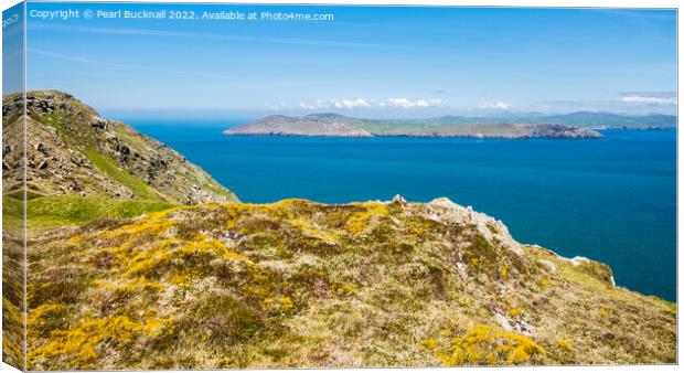 Llyn Peninsula from Bardsey Island Wales Pano Canvas Print by Pearl Bucknall