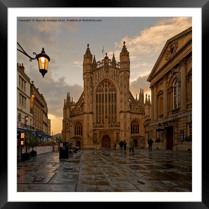 Bath Abbey at sunset after a rain storm  Framed Mounted Print by Duncan Savidge