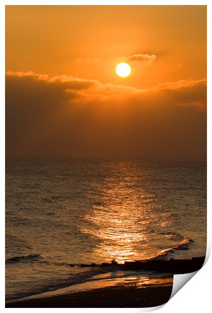 Sunset over sea Print by Sally Wallis