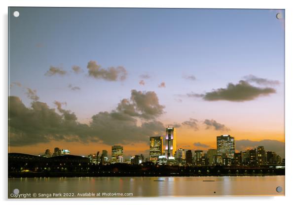 Seoul city skyline with sunset sky Acrylic by Sanga Park