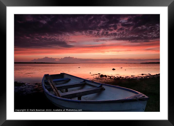 Rowing Boat at Sunset Framed Mounted Print by Mark Bowman