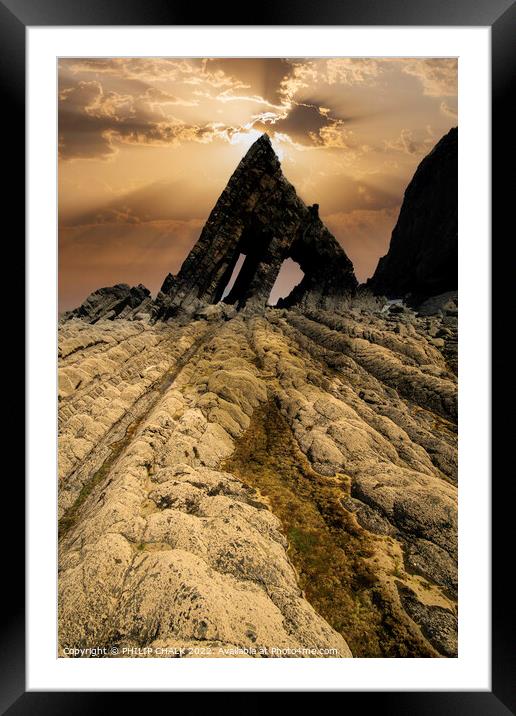 Black church rock sunset on the Devon coast 804 Framed Mounted Print by PHILIP CHALK