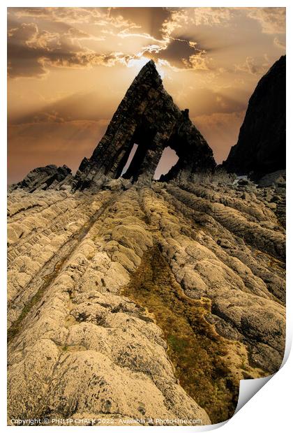 Black church rock sunset on the Devon coast 804 Print by PHILIP CHALK